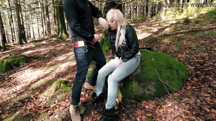 Fuck in the forest with hot chick in Levis Jeans and Leather Jcket