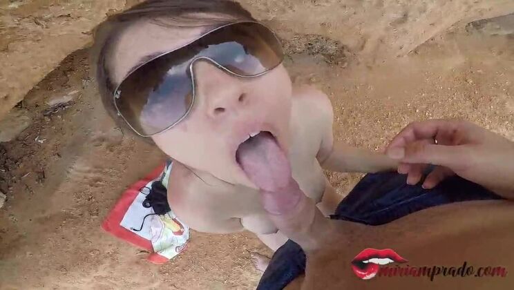 amateur couple fucking on public beach and he cums on her big tits \/ Miriam Prado