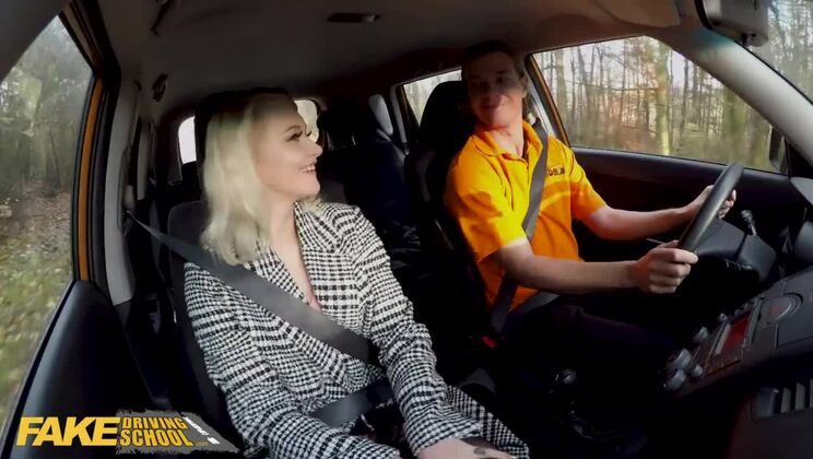 Fake Driving School Blonde Marilyn Sugar in Black Stockings Sex in Car