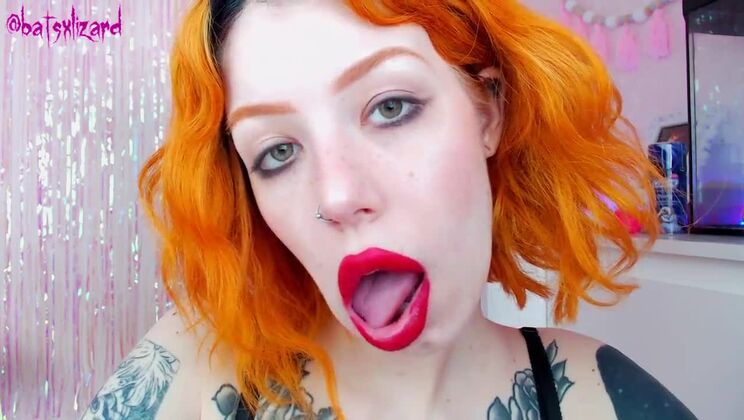 Ginger slut huge cock mouth destroy uglyface ASMR blowjob red lipstick