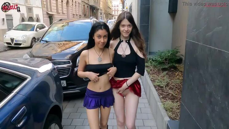 Young lesbians Sissi and Mel have sex in public
