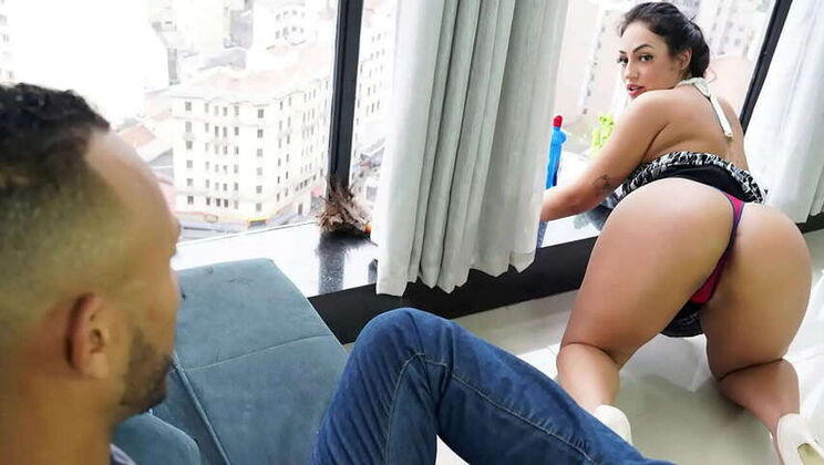 Maid Stella Teases Boss with Anal & Blowjob as Wife Works