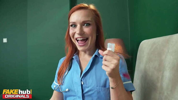 Redheaded Nurse Clemence Gives Blowjob & Takes Cumshot