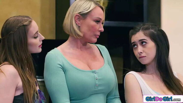Stepsisters Can't Resist Milf Stepmom's Big Boobs: Lesbian Threesome