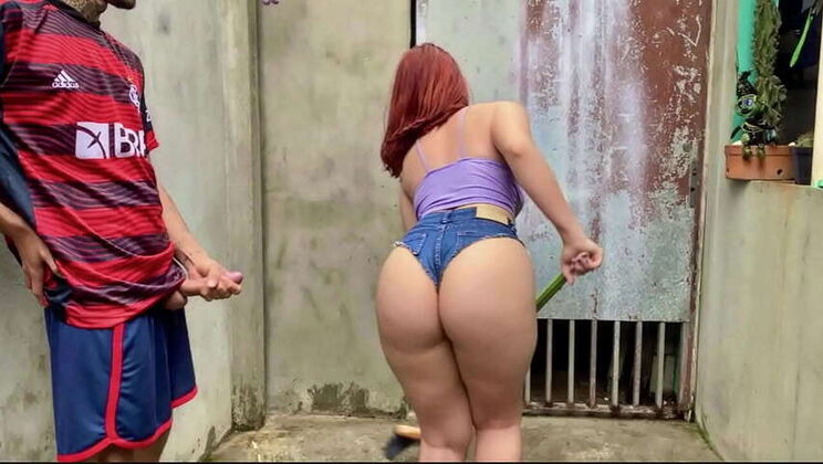 I hired a maid, check out her shorts-tantalizing new hire, she gave me a BJ later