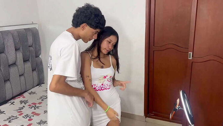 Assisting my step-sister with her social media leads to a rigorous fuck session