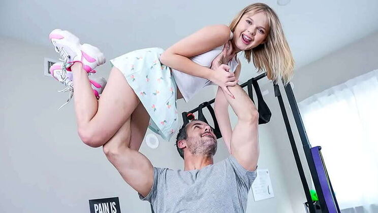 Petite Blonde Teen Gets Naughty with Her Stepdad in the Home Gym