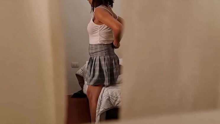 I catch my 18-year-old stepdaughter returning from the studio on hidden camera