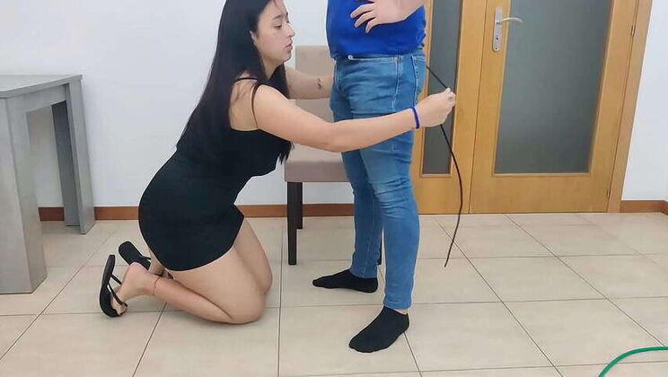 MILF Step-Mom Measures Clothes with Friend, Ends in Hardcore Blowjob