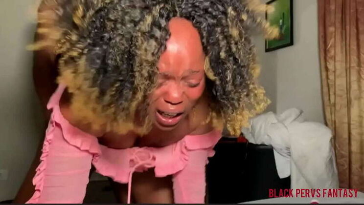 Hardcore action: Amateur ebony babe soaks sheets with golden shower and squirt during doggystyle fucking by a big black cock