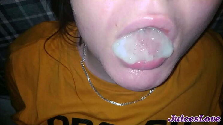 Cum-filled mouth close-up blowjob from amateur couple