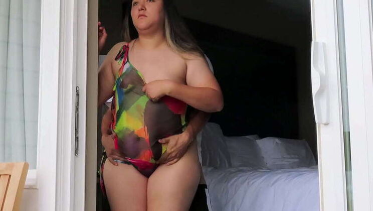 Caught on Balcony: Latina in Lingerie! (Beach View)