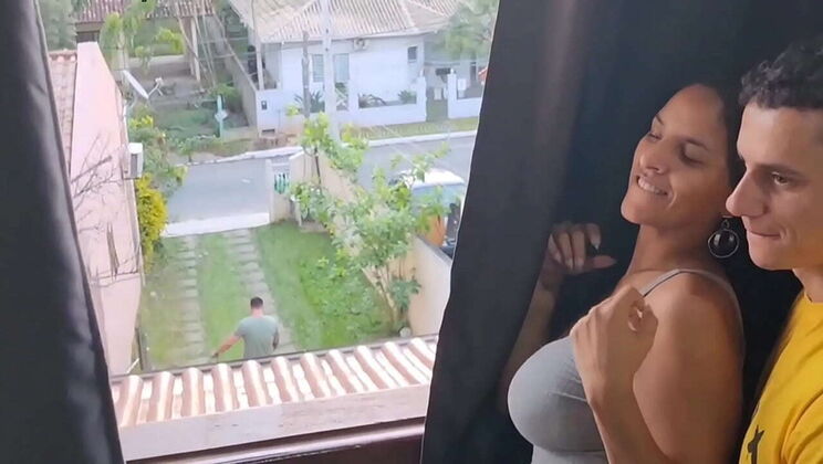 Hotwife Sucks Husband's Friend While He Cuts Grass
