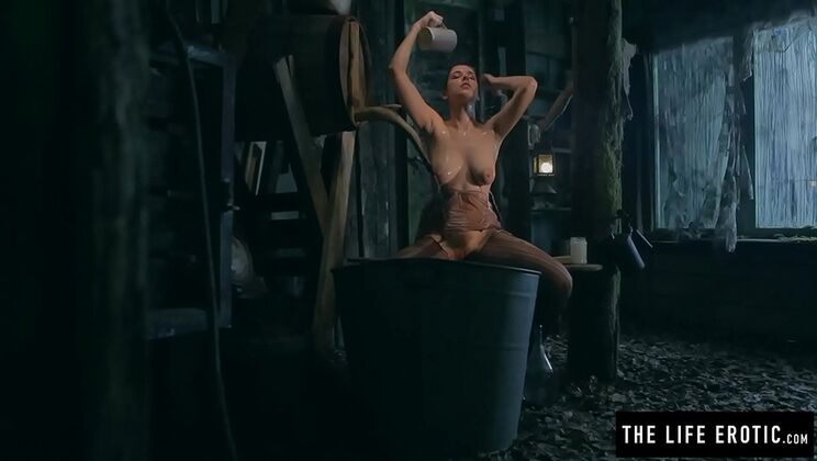 Busty MILF with Puffy Nipples Masturbates Hard in Abandoned Shack