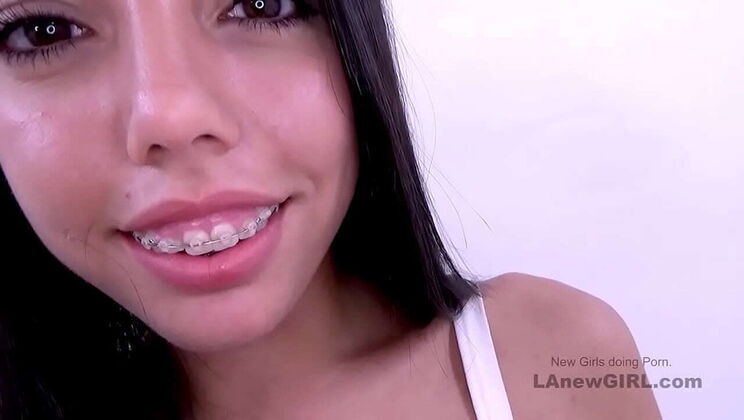 Young Latina Teen with Braces Rims and Sucks Big Dick in Studio
