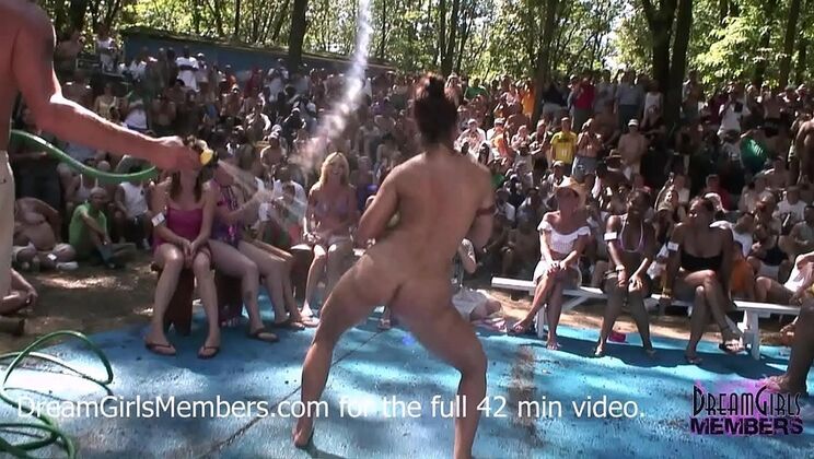 Wild Wet T-Shirt Contest at Nudist Beach - Skin to Win!