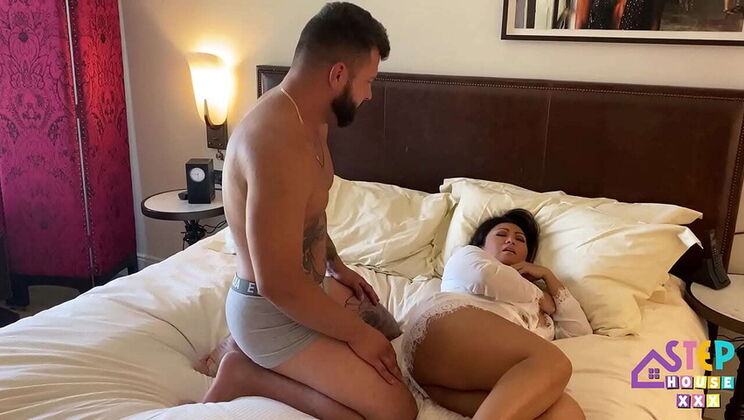 Asian MILF Krystal Davis Fucks Stepson in Bed on Vacation - Creampie Finish