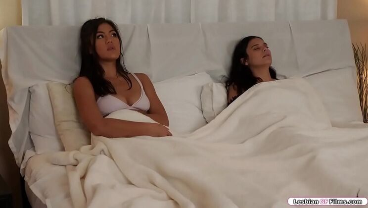 Busty Asian Kendra Spade Catches Girlfriend Violet Starr Masturbating in Bed - Lesbian Sex