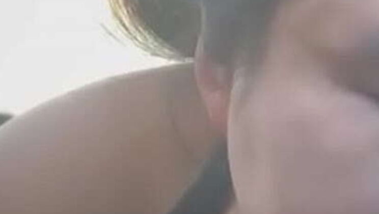 Asian babe gives hot BBC blowjob in car by the lake