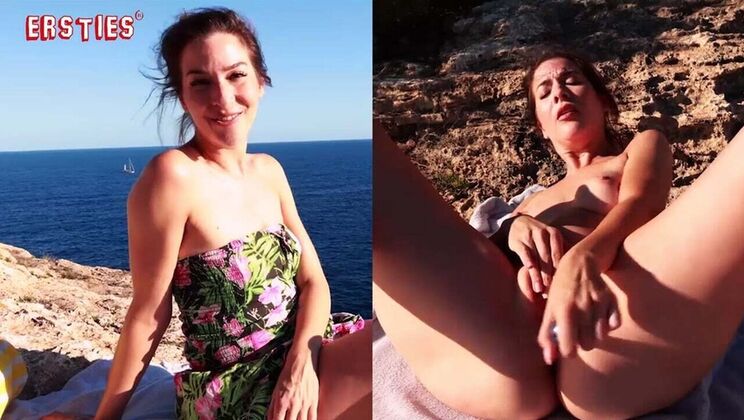 Mary Haze: German Amateur Brunette with Big Natural Tits Masturbates Outdoors with Glass Dildo