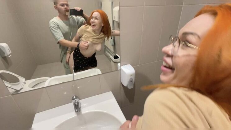 Public Toilet Fuck with Hot Redhead Stranger - Deep Throat BJ & Doggy Style Sex