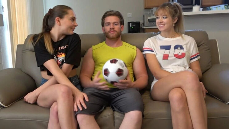 Hot Newcomers River & Derek Play Strip Soccer - Outdoor Threesome Blowjob & Pool Sex