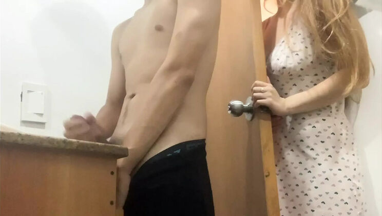 Hot Stepmom Natasha Bull Catches StepSon Jerking Off & Helps Him Cum Hard