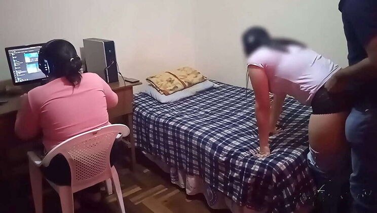 Hot Latina Wife Cuckolds Gamer Hubby - Sneaky Fuck With Neighbor Almost Caught!