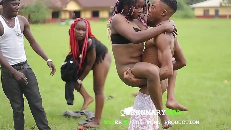Two Fit Babes Get Pounded by Hung Black Studs in Wild Stadium Foursome