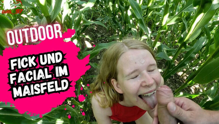 Skinny German Teen Blowjob & Facial in Cornfield - Bikergirl_97