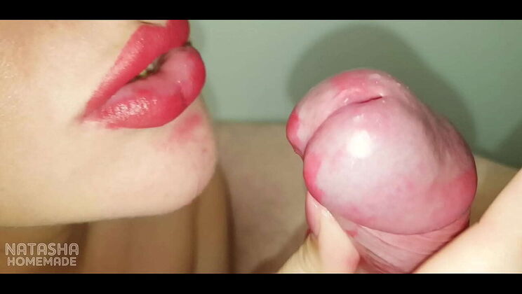 Close Up Blowjob with Red Lips - Cum in Mouth POV