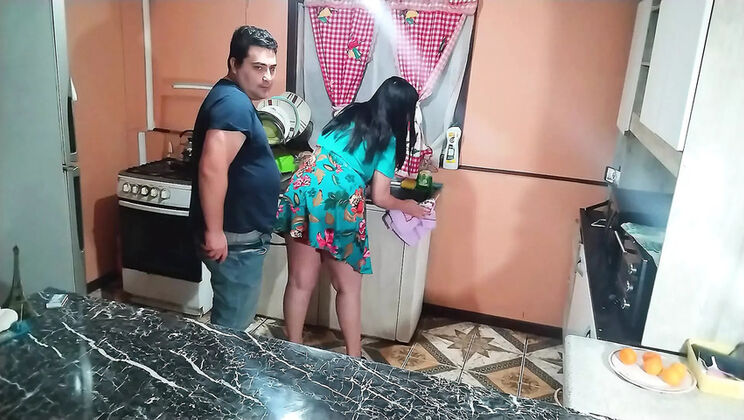 Hot BBW Stepmom Kelly Fucks in Kitchen - Horny Wife Loves Sex Everywhere