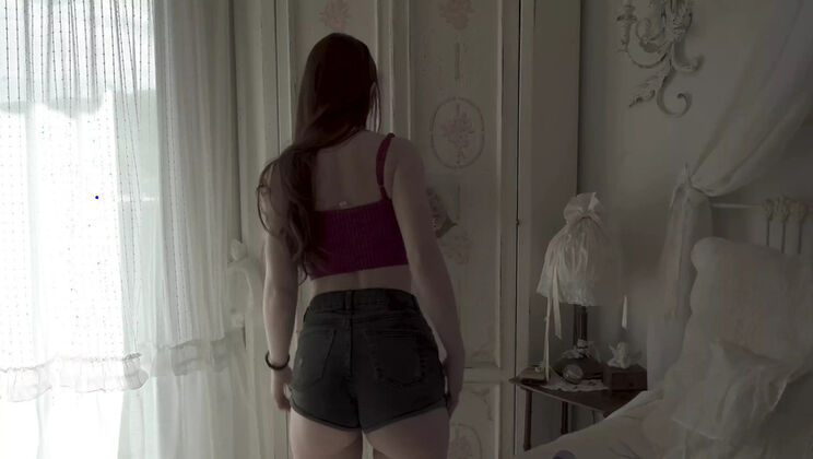 Hot Redhead Teen Undresses & Masturbates with Huge Dildo - Creamy Solo Action