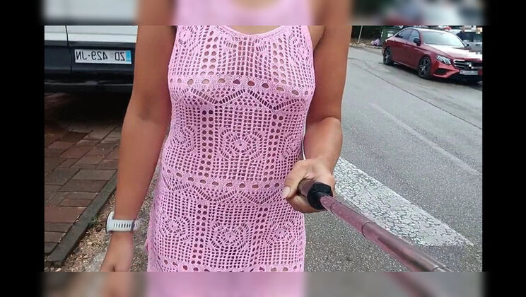 JonDickFlash Flashes Big Natural Tits in Transparent Dress - Public Nudity in City