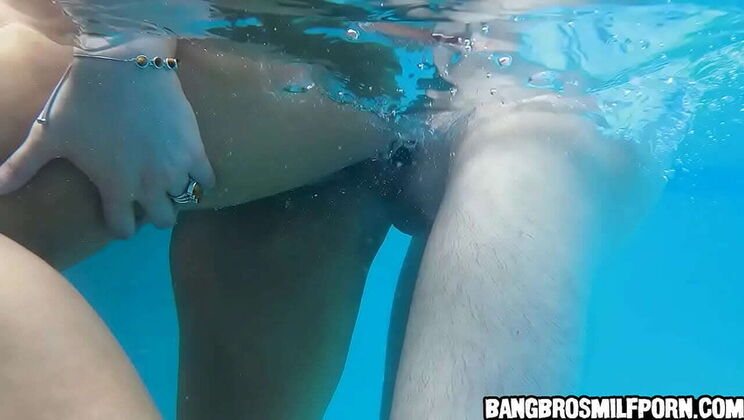 Big tits MILF fucked hard in the pool - hot blonde sex