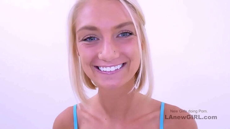 Hot blonde amateur gets tight pussy pounded in studio - cumshot & facial