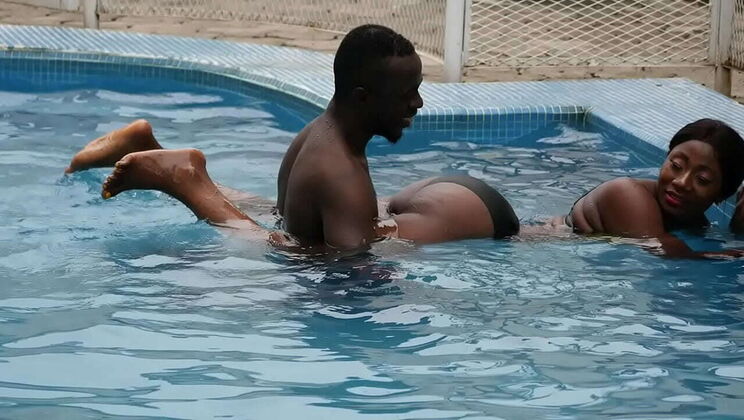 Hot Ebony Babe Latifa Masturbates in Lingerie at Swimming Pool Party