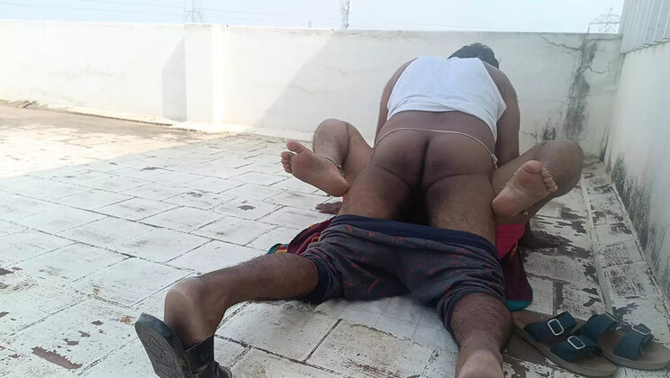 Inba the Maid Cheats on Husband with Unmarried Man on Terrace - Outdoor Fucking & Moaning Orgasm