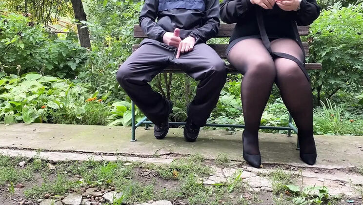 Stepmom Gets Warm Cum on Her Clothes from Son's Handjob Outdoors