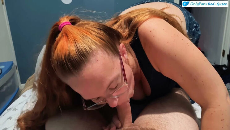 Redhead MILF Wife Gives Spontaneous POV Blowjob and Swallows Cum