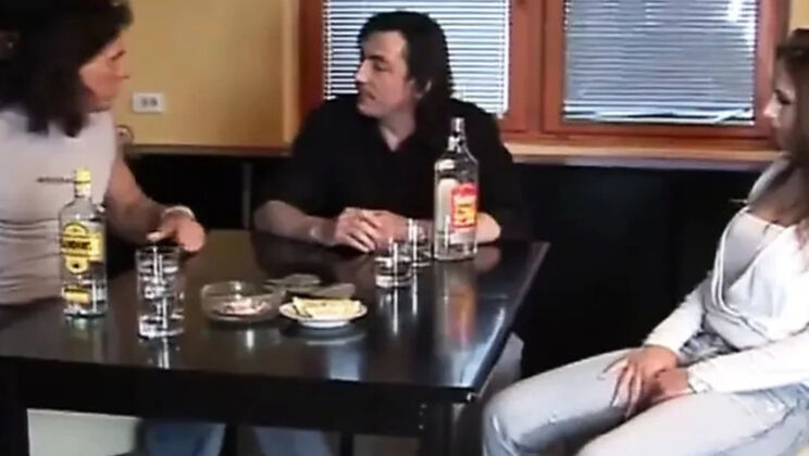 Dieter von Stein fucks Veronica Belli's big natural tits and ass in pub, cum in mouth