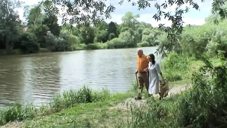 Blonde teen Alexa Bold gets nasty outdoor threesome with old couple fucking