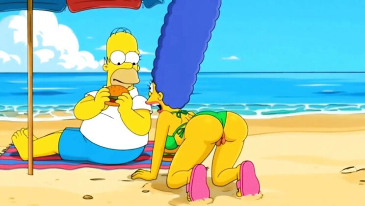 Beach Bitch 2: Marge Simpson Cartoon Parody Filled with Cum