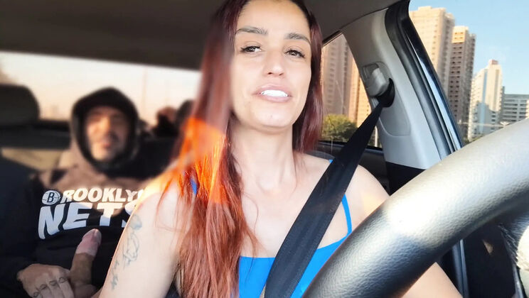 Married Lady Driver Catches Guy Jerking Off in Her Car - Big Boobs Youtuber Gets Fucked