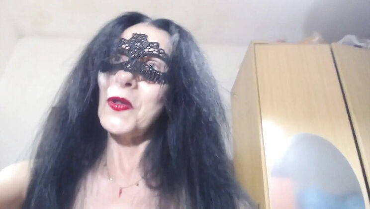 Masked Italian Granny Dirty Talk & Pantyhose Foot Show - Filthy Solo Masturbation