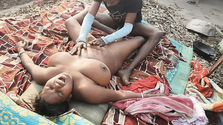 Desi housewife outdoor oil massage handjob with big tits and big nipples