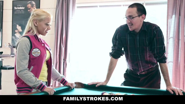 Stepdad Fucks Teen Stepdaughter Marsha May in Strip Pool Game