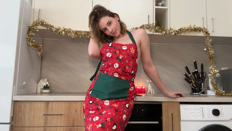 MilaPixie Naughty Holiday Kitchen Solo - Teen with Small Tits Uses Dildo Doggy Style