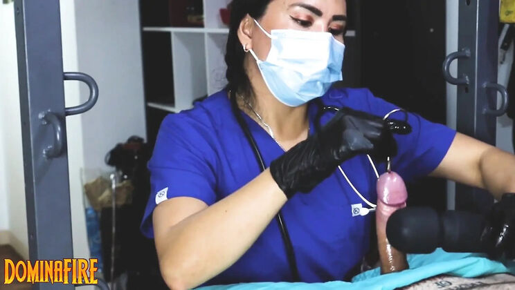 Nurse Femdom CBT Medical Exam with DominaFire - Cock Sounding & Handjob
