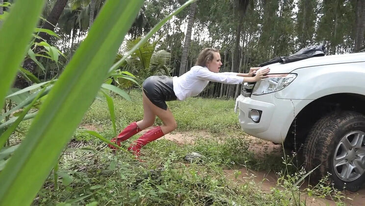 Leather Jacket Cutie Angel The Dreamgirl Outdoor Sex in Skirt and Boots
